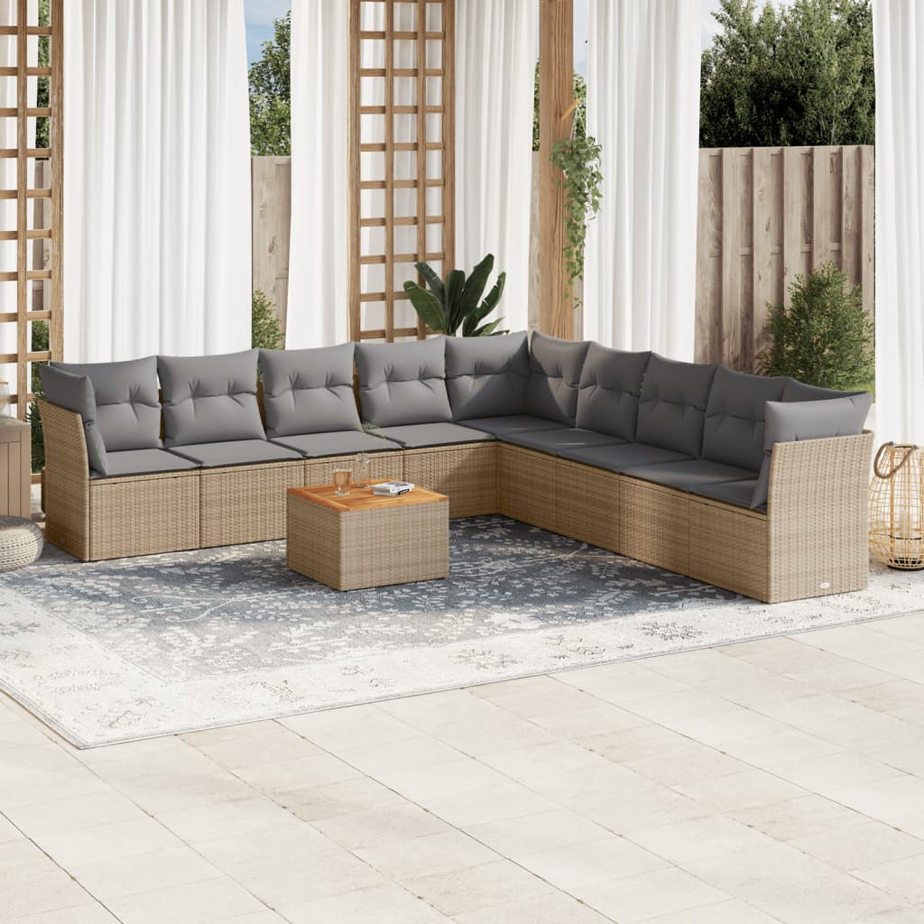 10-tlg. Garten-Sofagarnitur mit Kissen Schwarz Poly Rattan