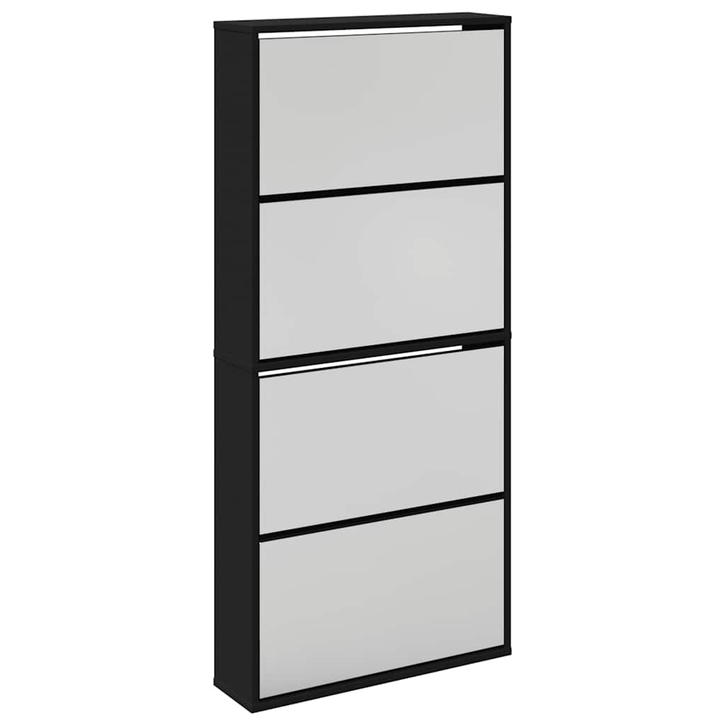 Schuhschrank mit 4 Fächern Spiegel Eiche 63×17×134 cm