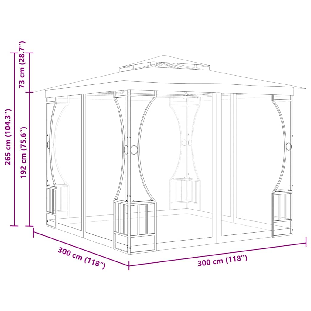 Pavillon mit Netz 300x300x265 cm Creme