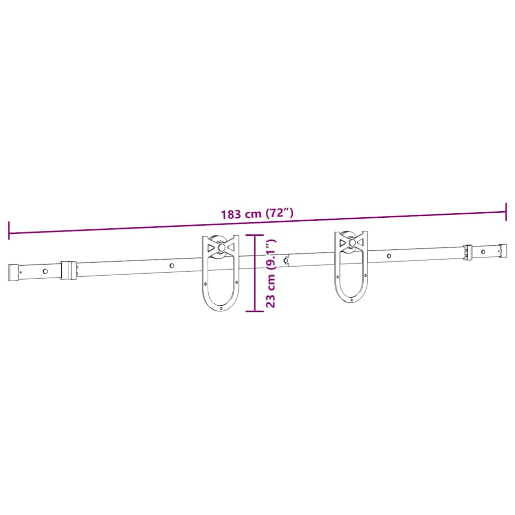 Schiebetürbeschlag-Set 183 cm Stahl Schwarz