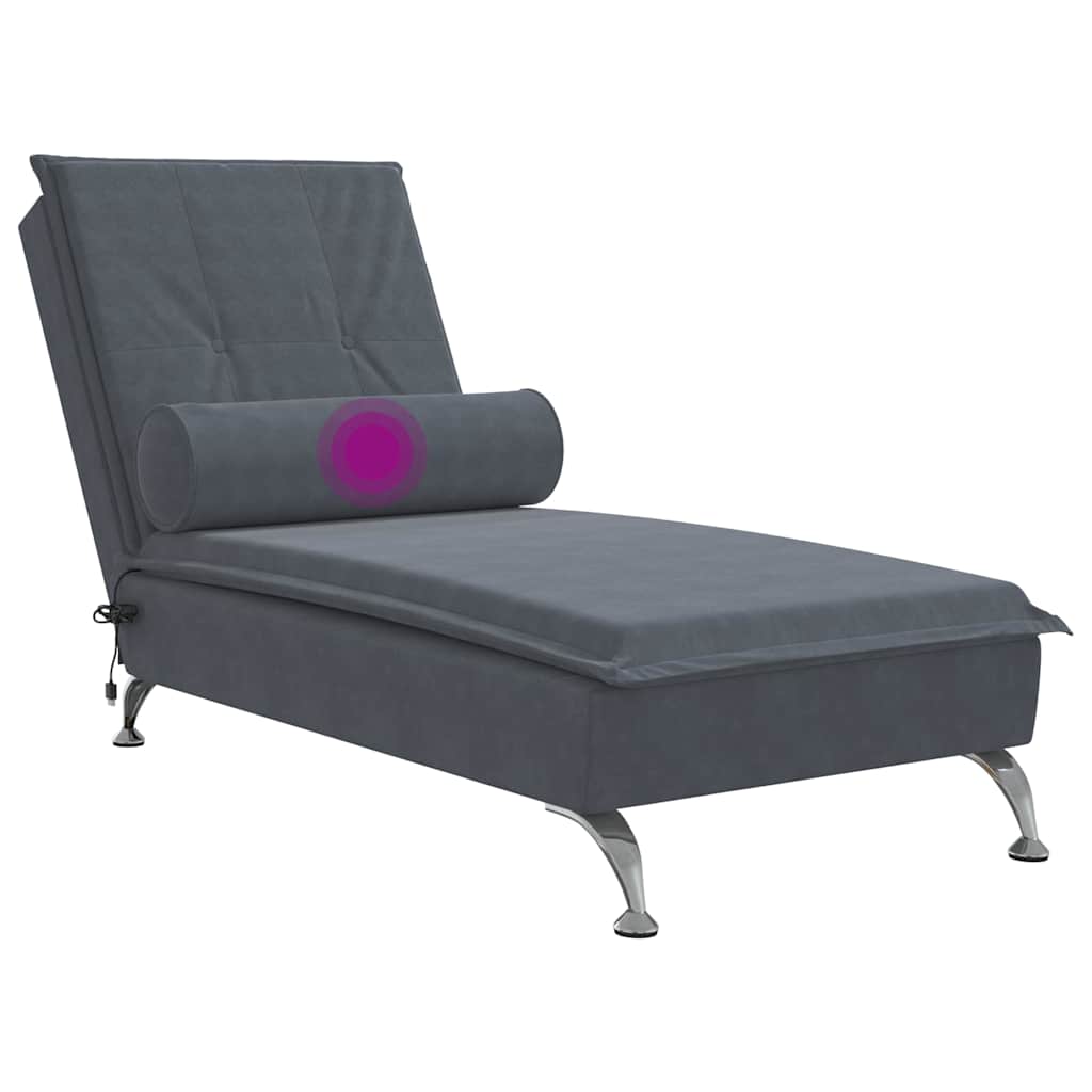 Massage-Chaiselongue mit Nackenrolle Hellgrau Samt