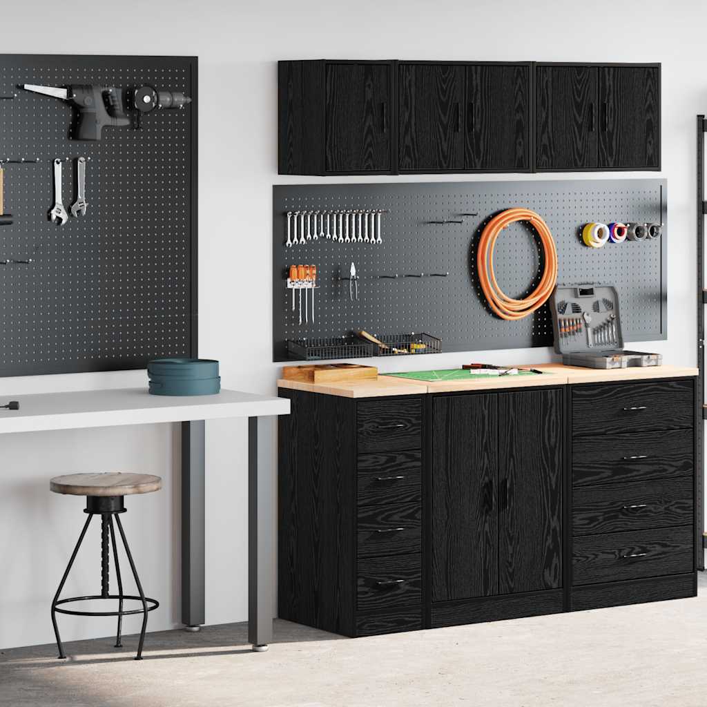 Garagenschränke 2 Stk. Schwarz Holzwerkstoff
