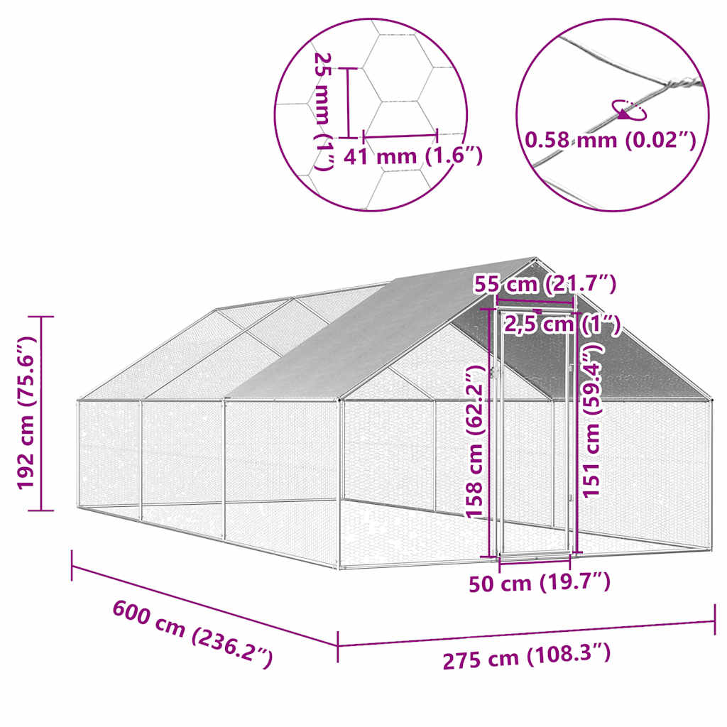 Outdoor-Hühnerkäfig 2,75x2x1,92 m Verzinkter Stahl