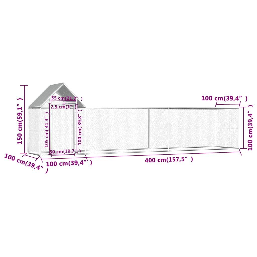 Hühnerstall 2x1x1,5 m Verzinkter Stahl