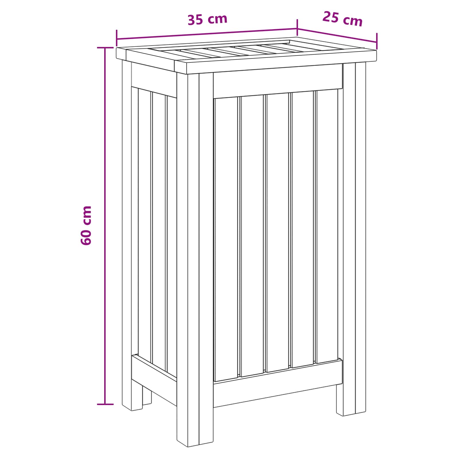 Wäschekorb Natur 35 x 25 x 60 cm Massivholz Teak