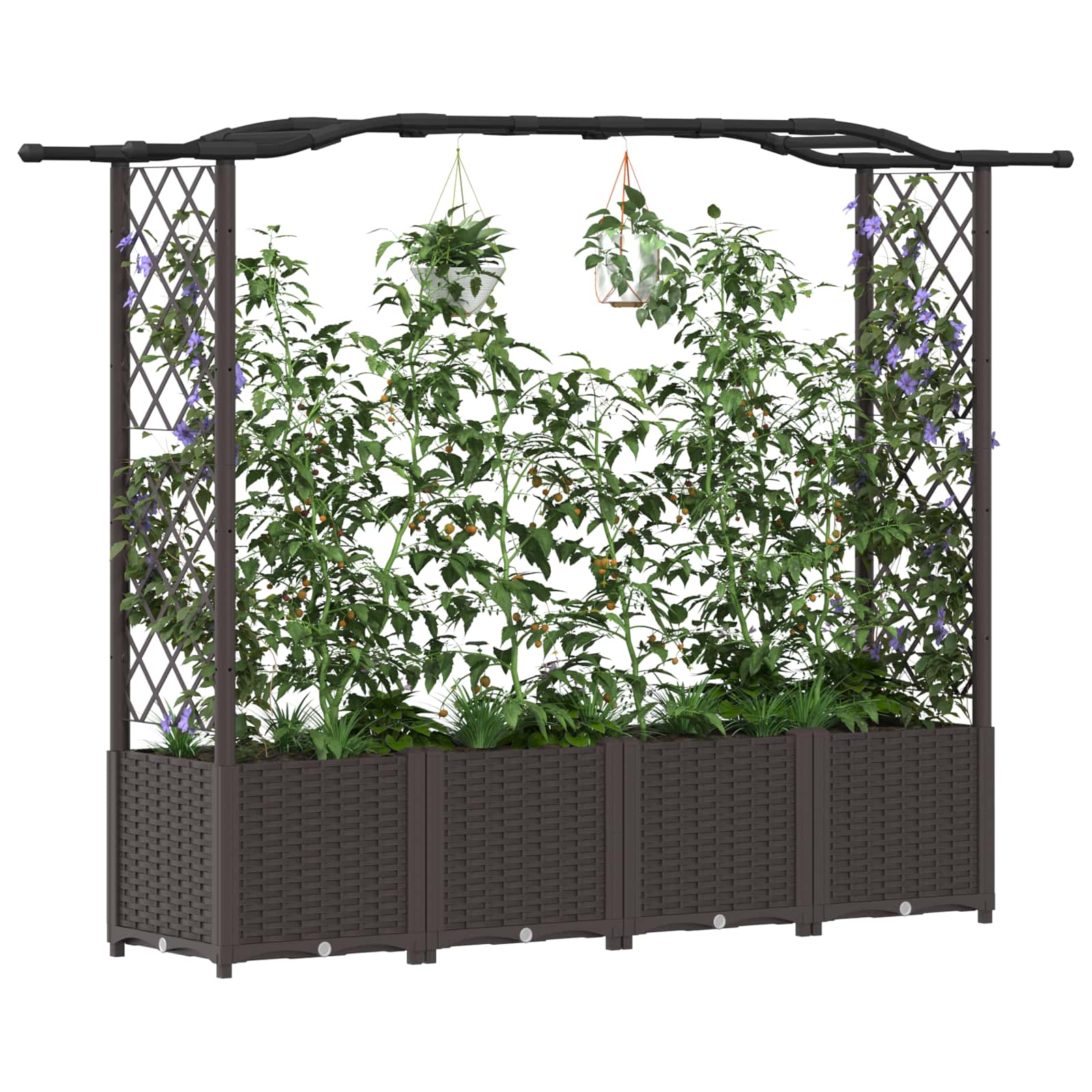 Hochbeet mit Rankgitter und Dach Braun 124 x 40 x 123 cm PP