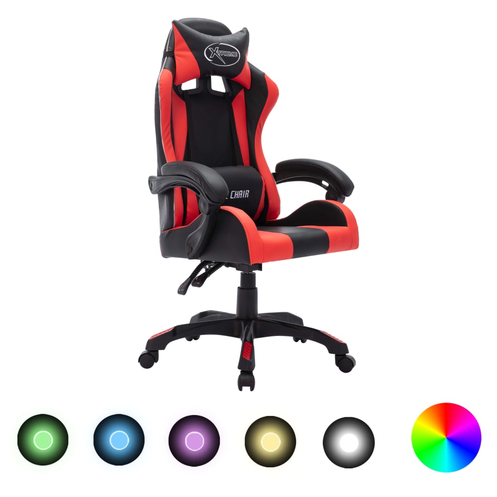 Gaming-Stuhl mit RGB LED-Leuchten Blau und Schwarz Kunstleder