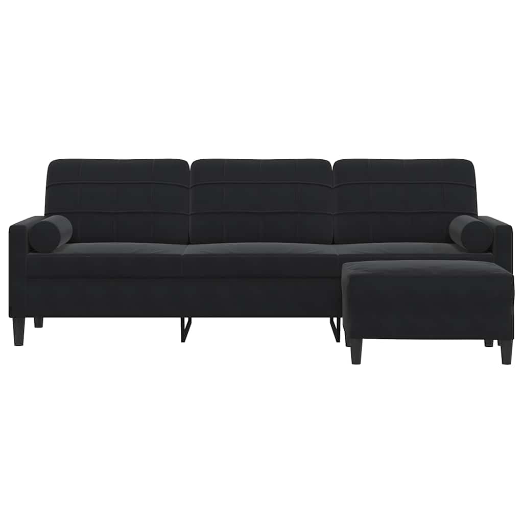 3-Sitzer-Sofa mit Hocker Hellgrau 180 cm Samt