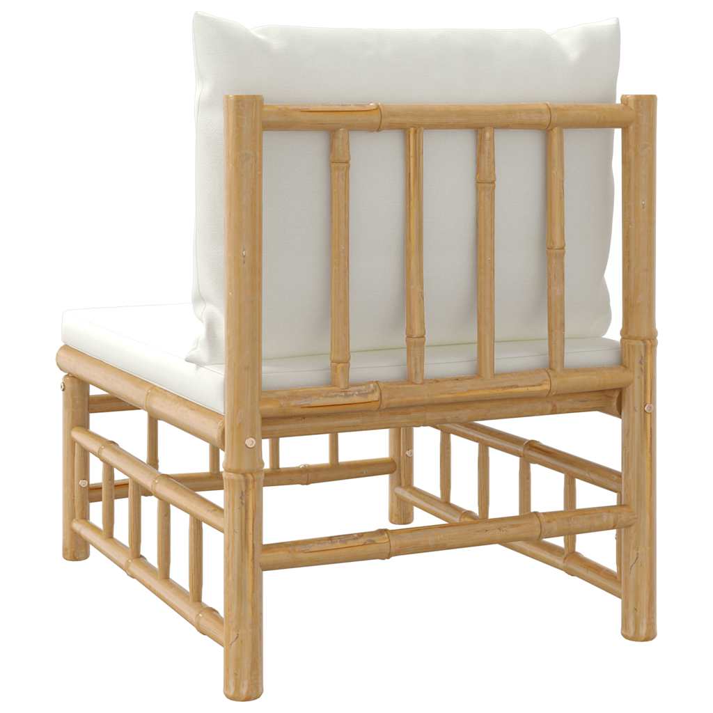 3-tlg. Garten-Lounge-Set mit Kissen Creme Bambus