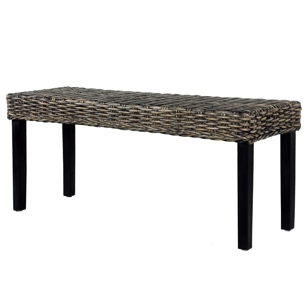 Sitzbank 110 cm Weiß Natur Kubu-Rattan und Massivholz Mahagoni