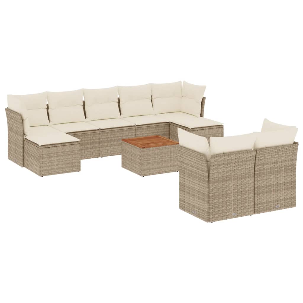 10-tlg. Garten-Sofagarnitur mit Kissen Schwarz Poly Rattan