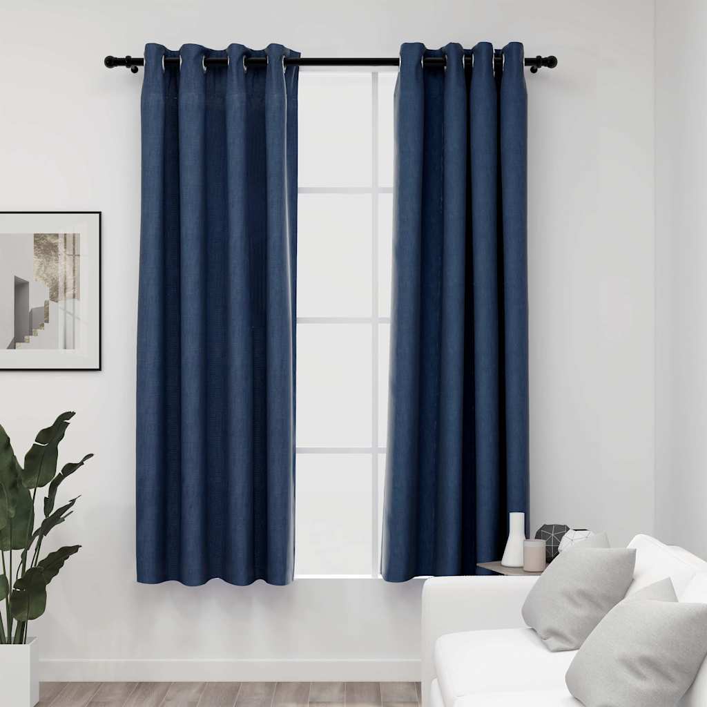 Verdunkelungsvorhänge Ösen Leinenoptik 2 Stk. Schwarz 140x175cm