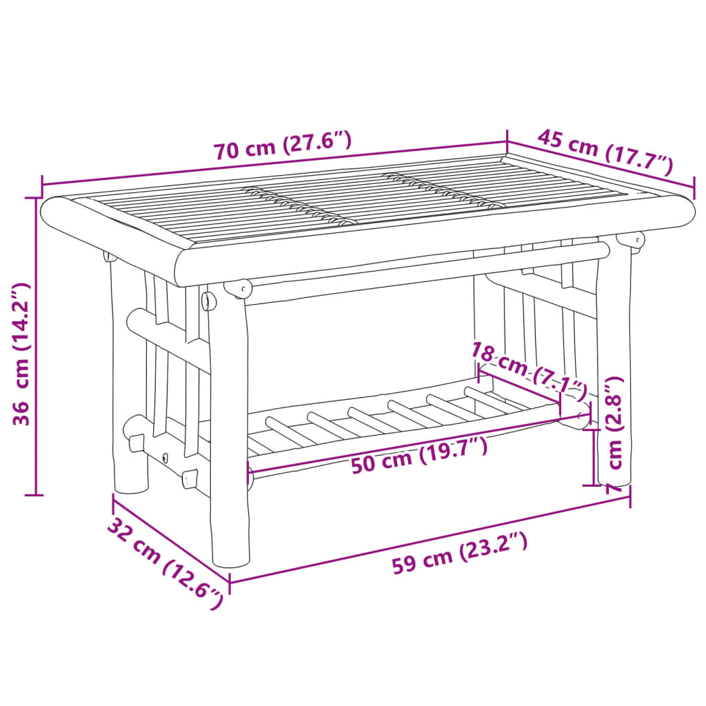 Couchtisch Bambus 90x50x45 cm