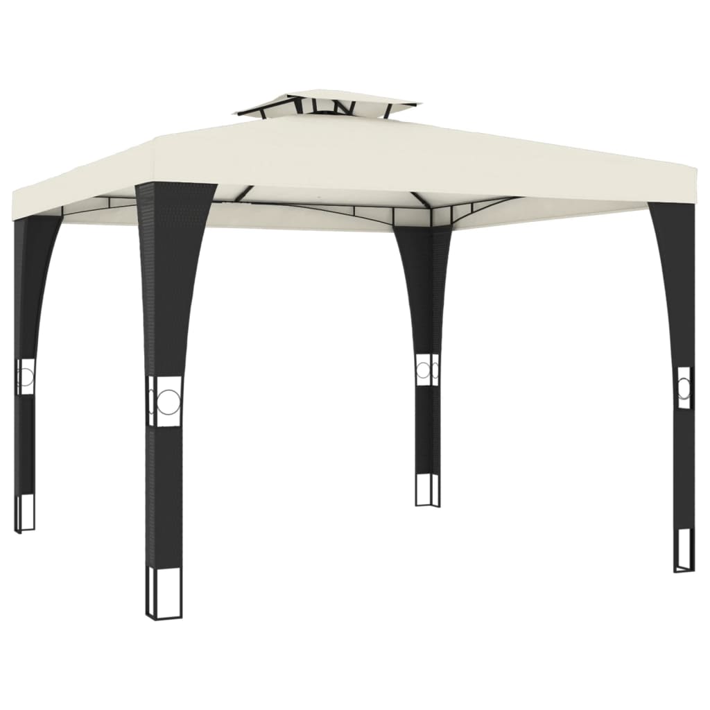 Pavillon mit Doppeldach Creme 3,98x2,98 m Stahl