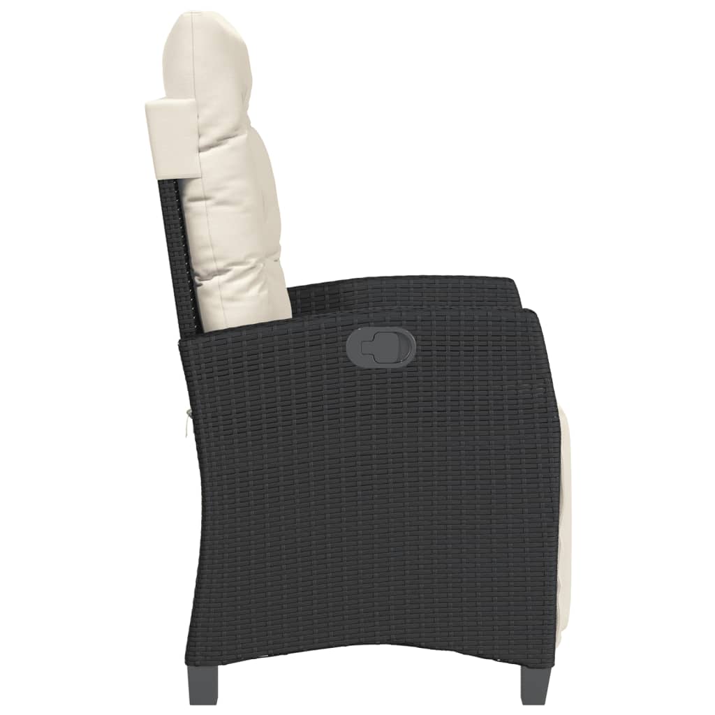 Gartensessel Verstellbar mit Kissen Schwarz Poly Rattan