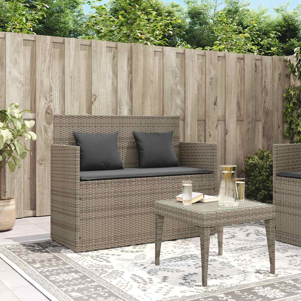 Gartenbank mit Kissen Schwarz Poly Rattan