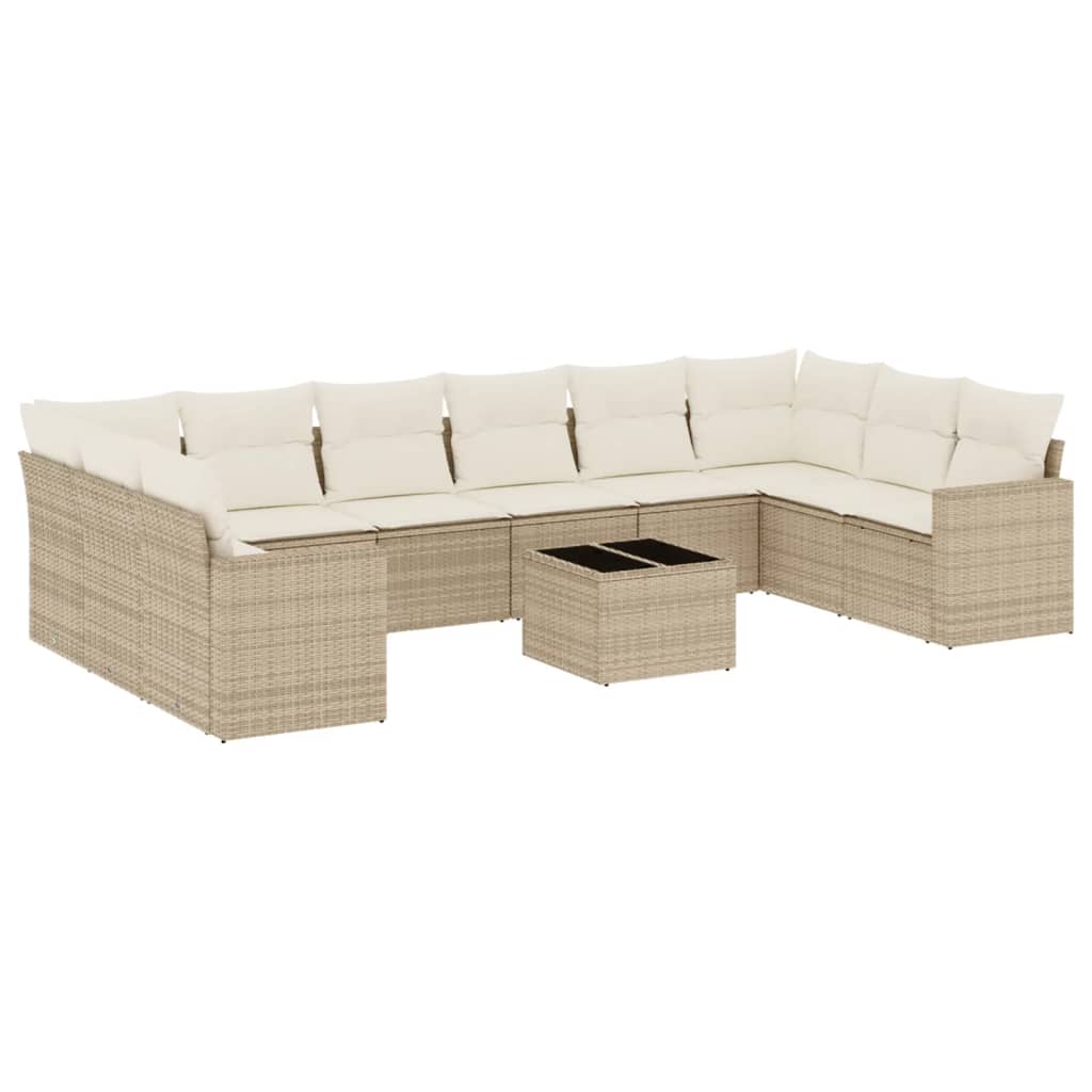 10-tlg. Garten-Sofagarnitur mit Kissen Schwarz Poly Rattan