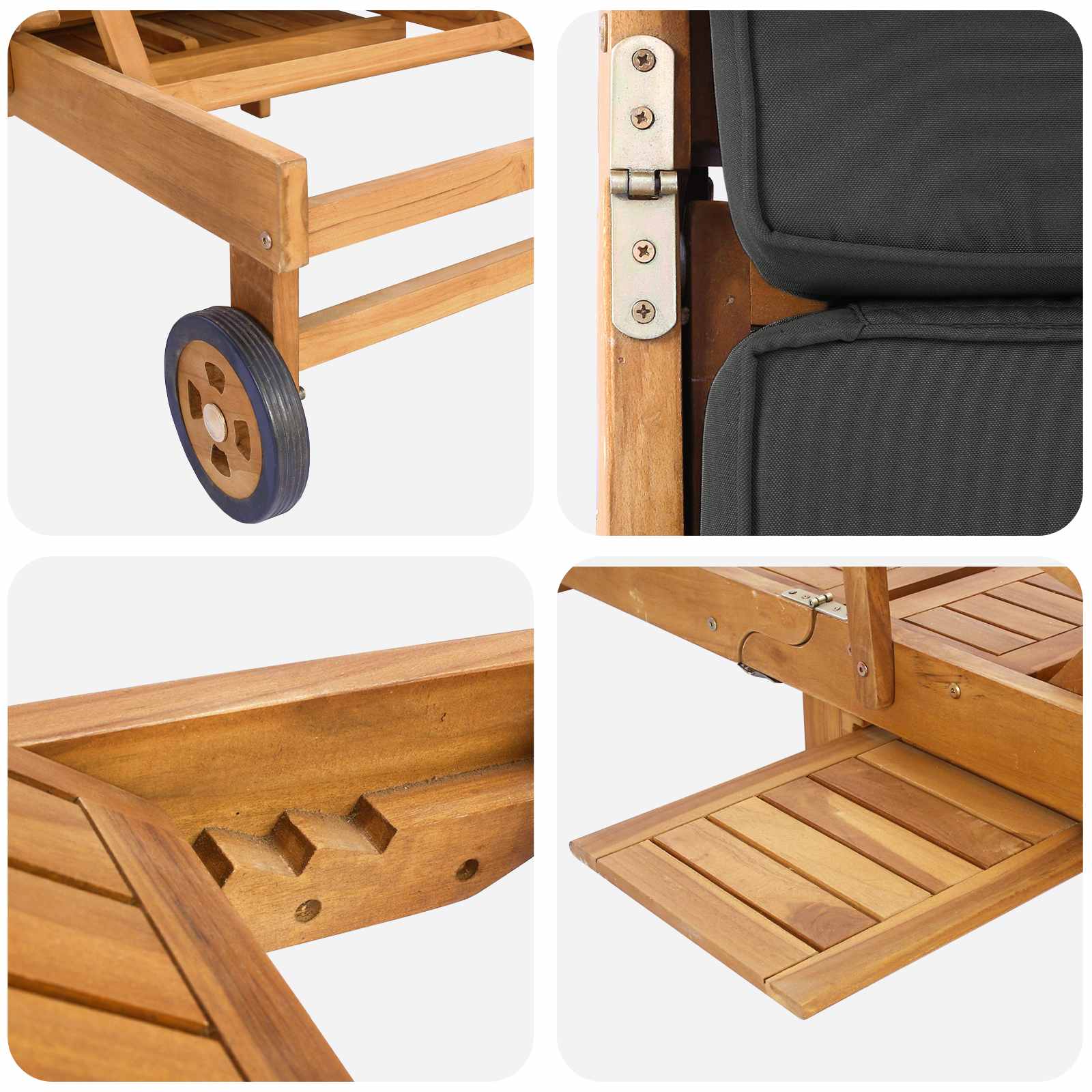 Sonnenliege 1-Person Braun Massivholz Teak