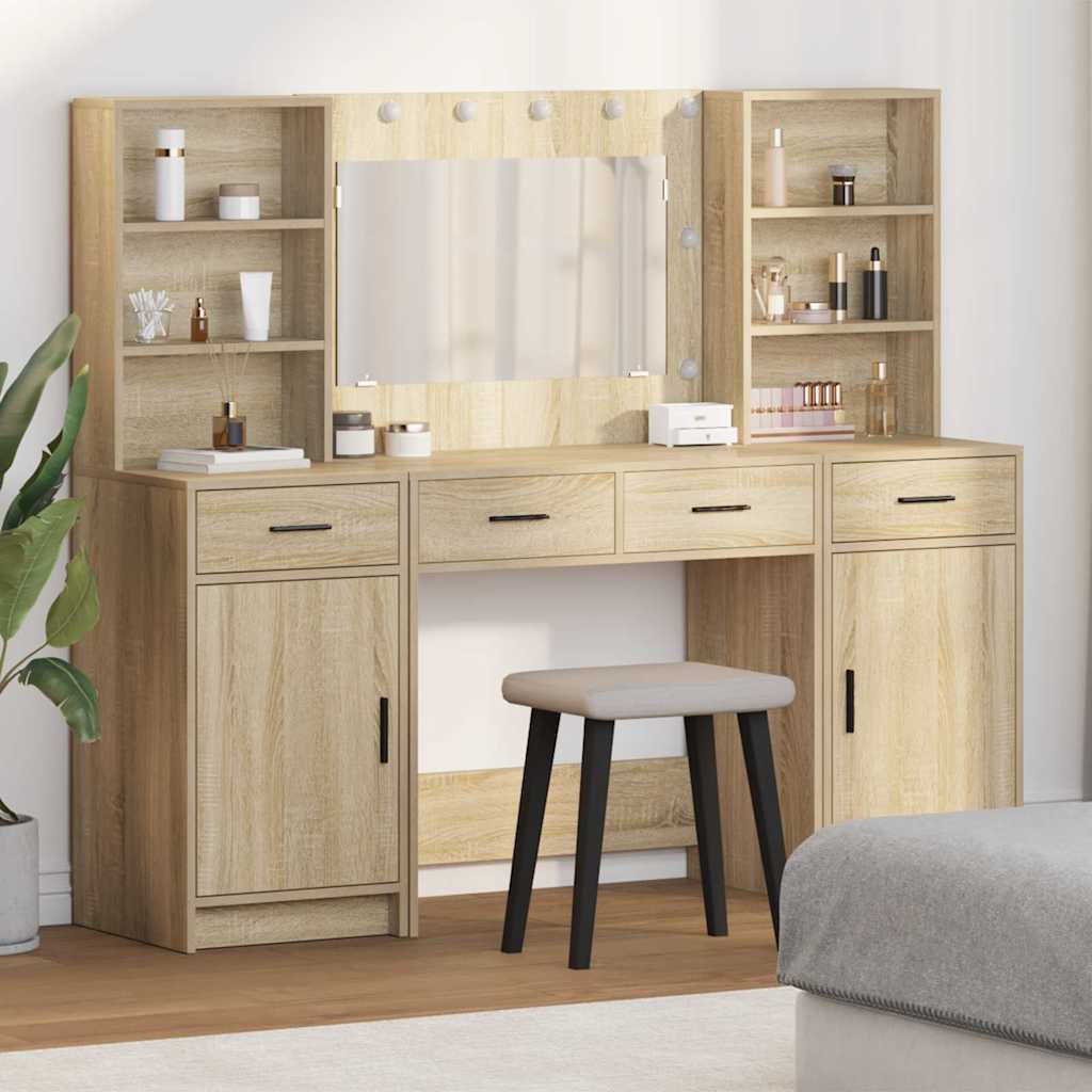 Schminktischset mit LED mit Schubladen 3 pcs Weiß Holzwerkstoff