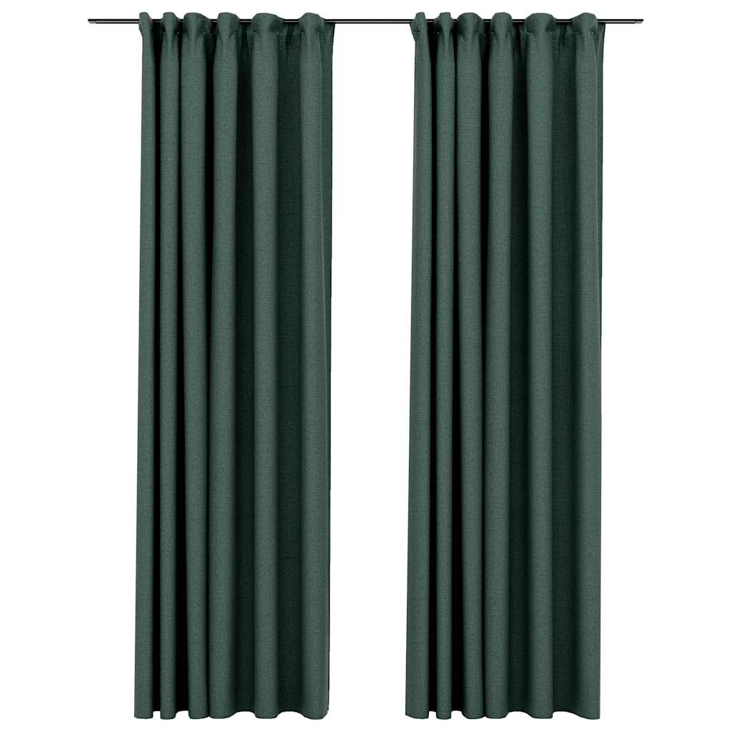 Verdunkelungsvorhänge Haken Leinenoptik 2Stk. Schwarz 140x175cm