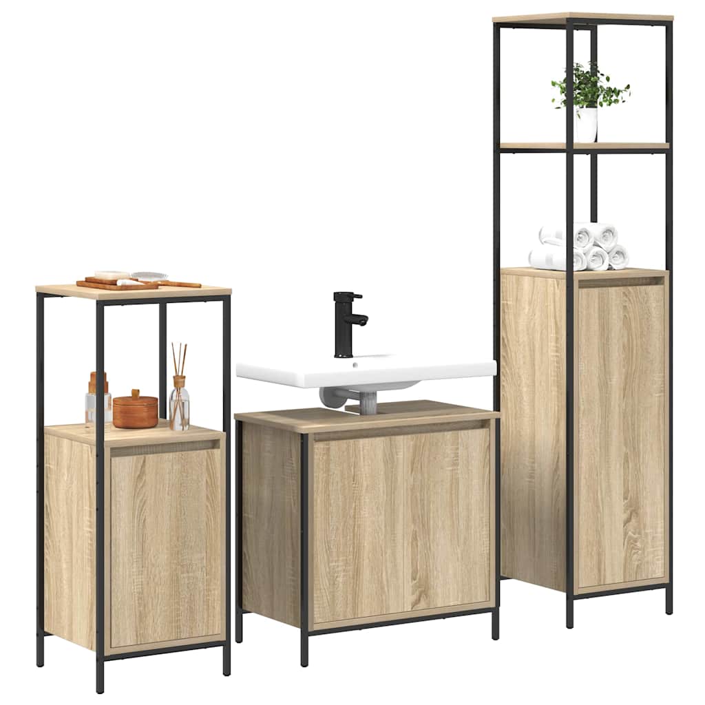 Badezimmermöbel-Set 5 pcs Schwarz Eichen-Optik Holzwerkstoff