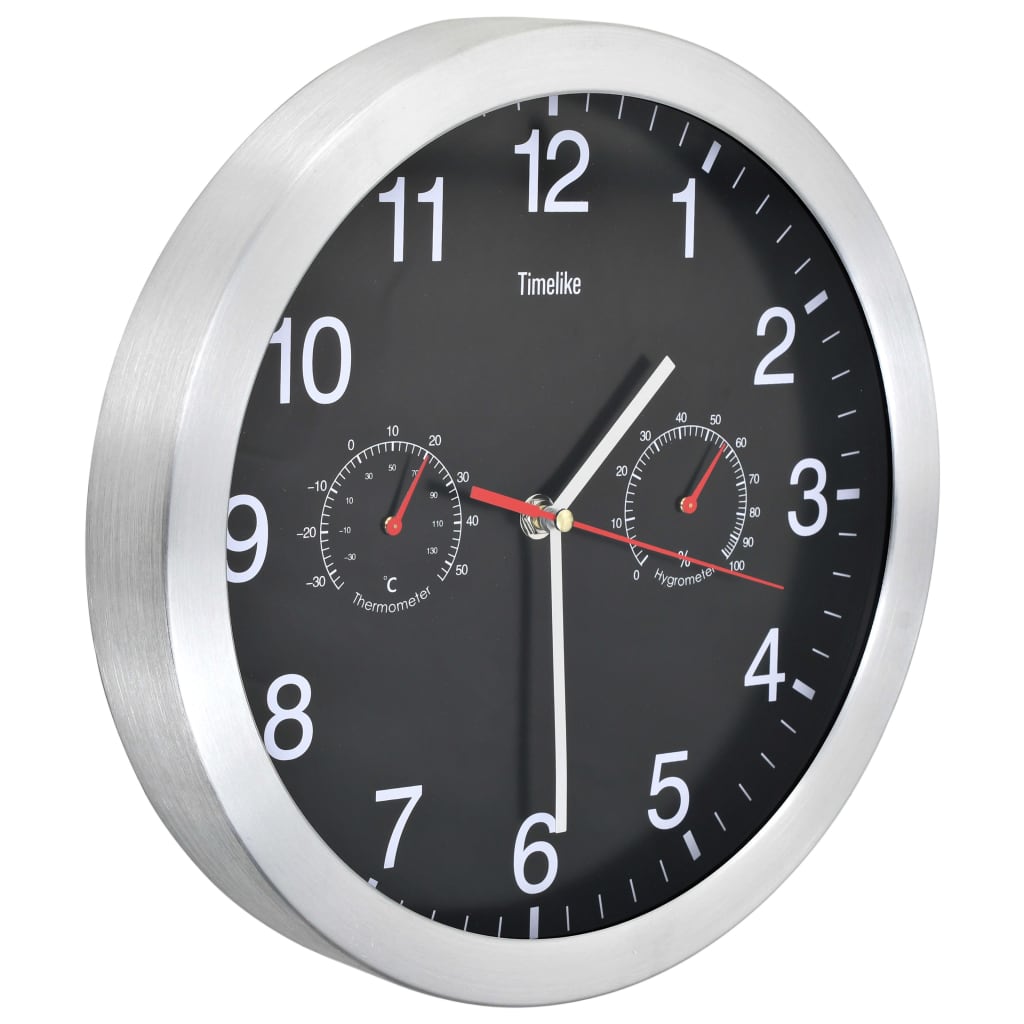 Wanduhr mit Quarzwerk, Hygrometer und Thermometer 30 cm Weiß