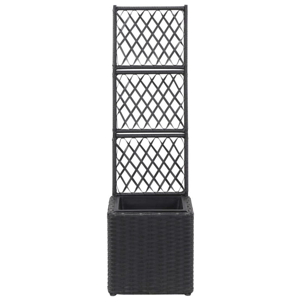 Hochbeet mit Rankgitter 1 Topf 30x30x107cm Poly Rattan Schwarz
