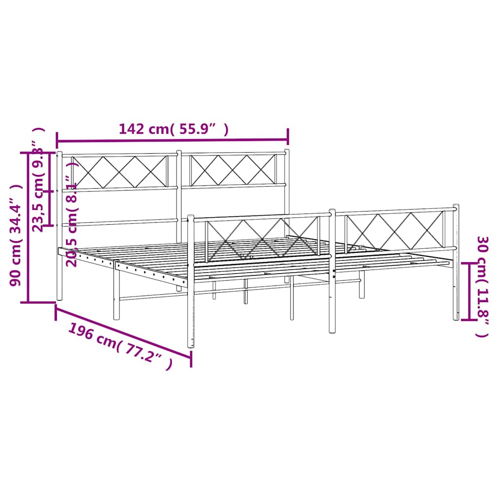 Bettgestell mit Kopfteil Metall Schwarz 100x190 cm