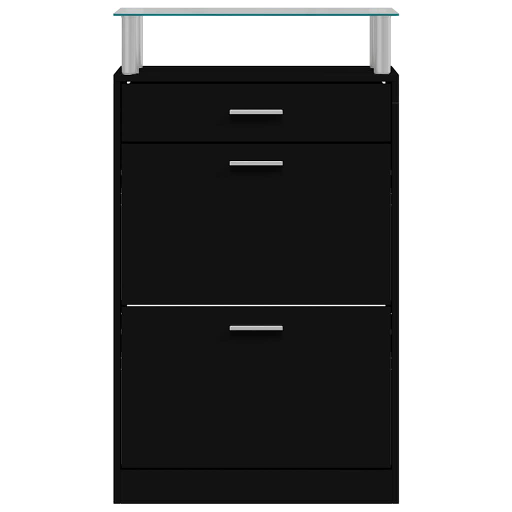 Schuhschrank mit Schubfach und oberem Glasregal Holz Weiß