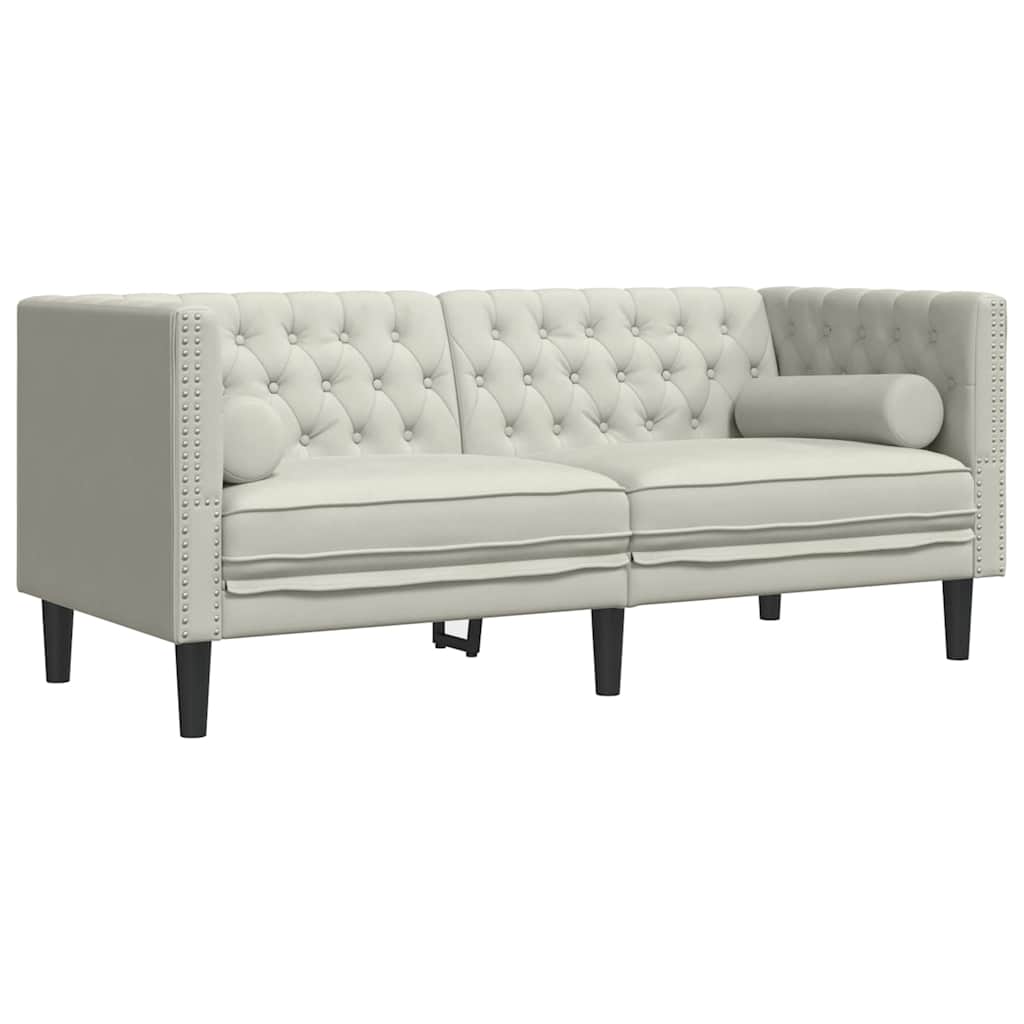 3-tlg. Chesterfield-Sofa-Set mit Nackenrollen Hellgrau Samt