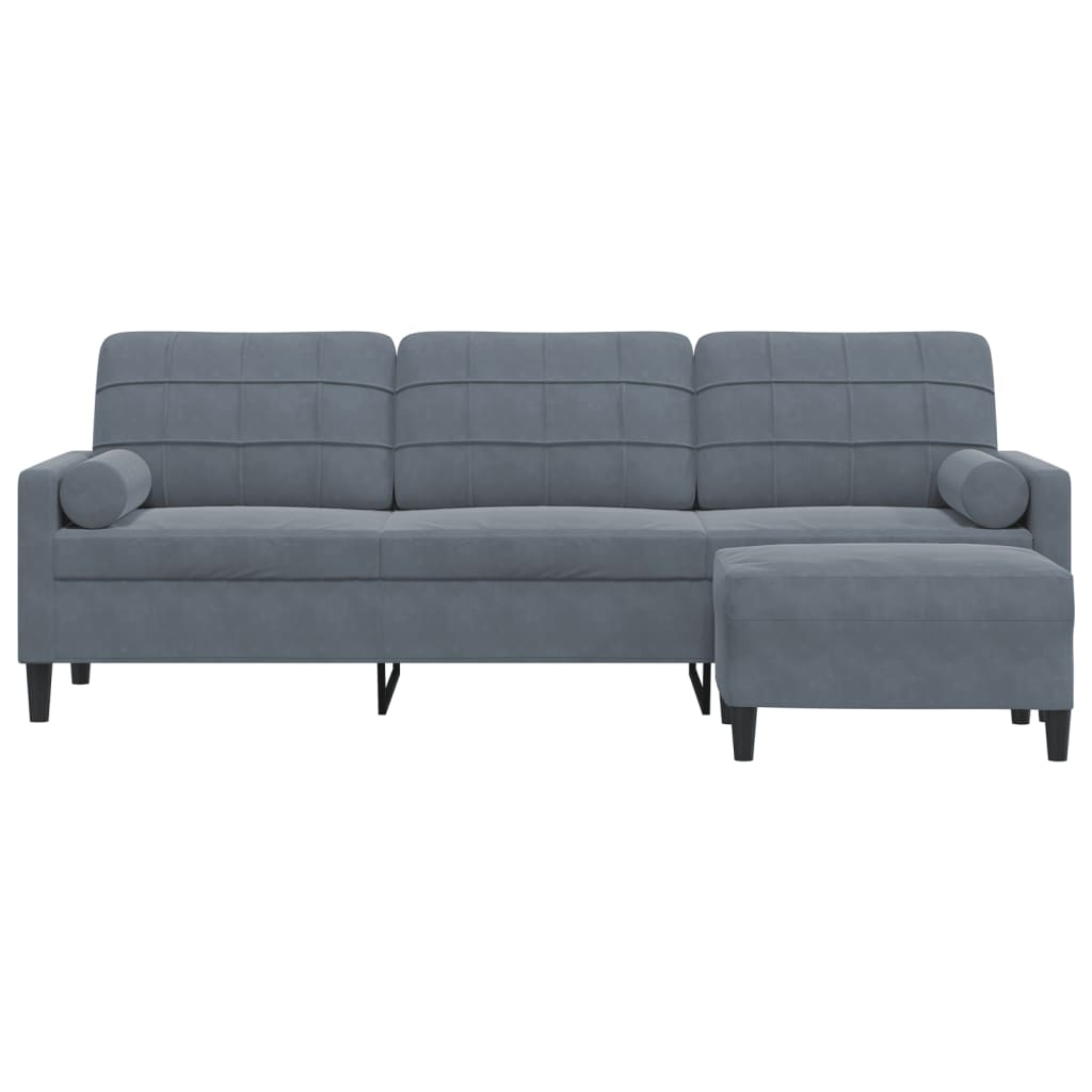 3-Sitzer-Sofa mit Hocker Hellgrau 180 cm Samt
