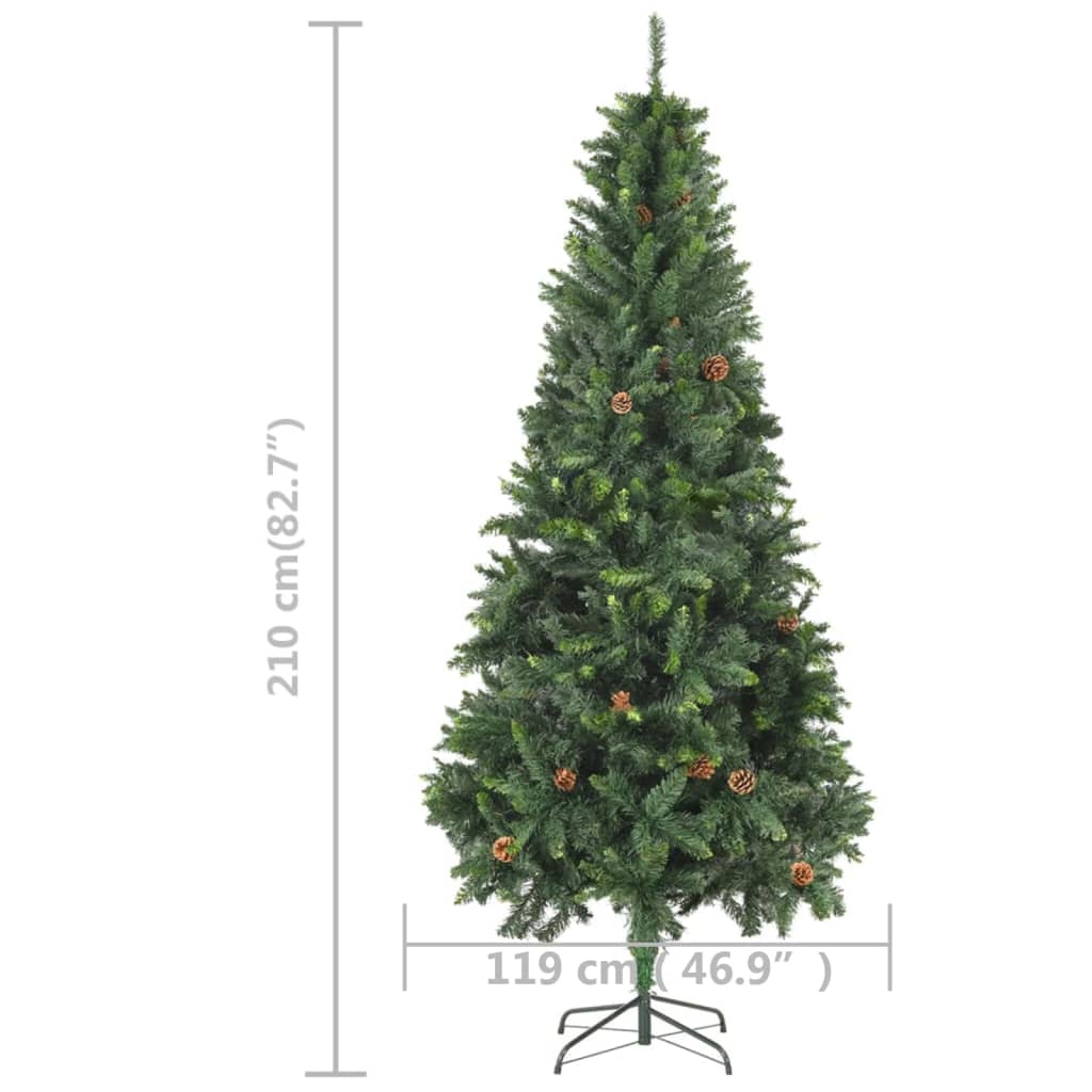 Künstlicher Weihnachtsbaum mit Beleuchtung & Zapfen Grün 210 cm