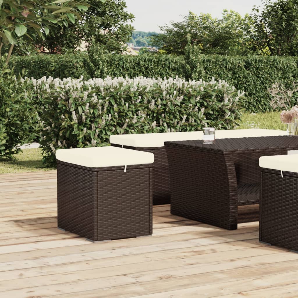 Hocker mit Kissen Schwarz 40x30x40 cm Poly Rattan