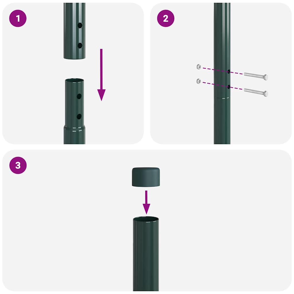 Zaunpfosten 2 pcs Grün 50 cm Pulverbeschichteter Stahl