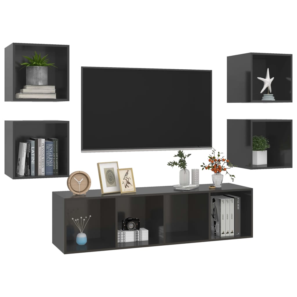 5-tlg. TV-Schrank-Set Grau Holzwerkstoff