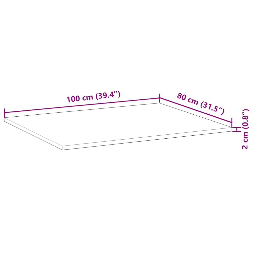 Tischplatte Rechteckig 60x50x2 cm Massivholz Akazie
