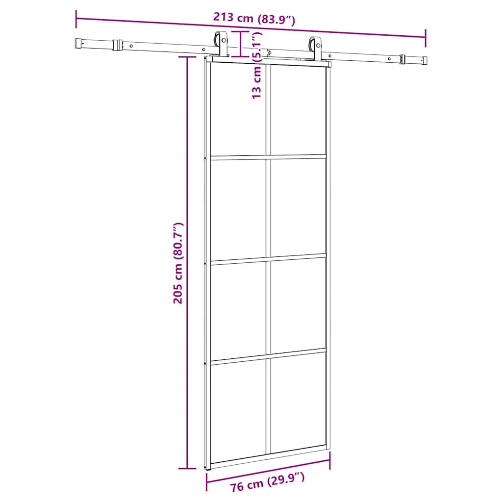 Schiebetür mit Beschlag Schwarz 76x205 cm ESG-Glas