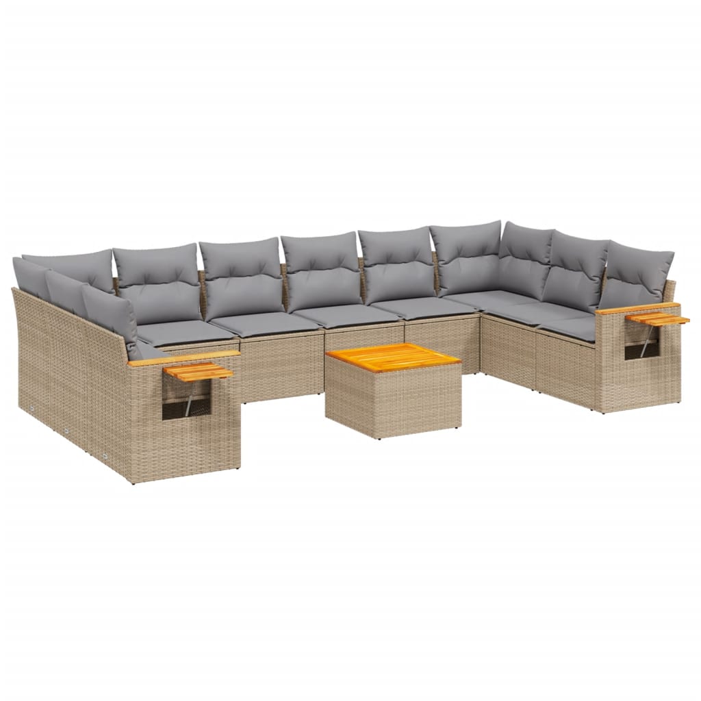 10-tlg. Garten-Sofagarnitur mit Kissen Schwarz Poly Rattan