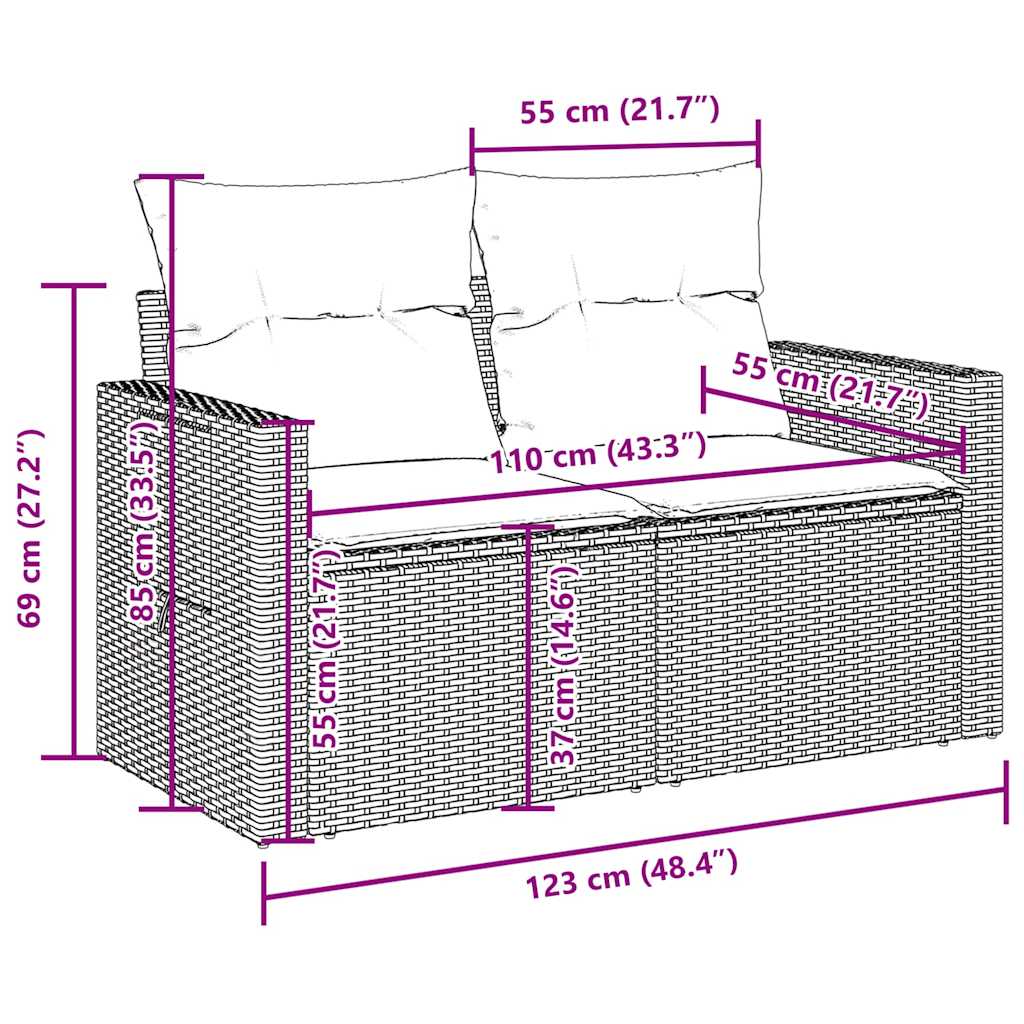 10-tlg. Garten-Sofagarnitur mit Kissen Schwarz Poly Rattan