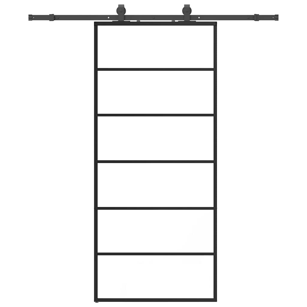 Schiebetür mit Beschlag Schwarz 76x205 cm ESG-Glas