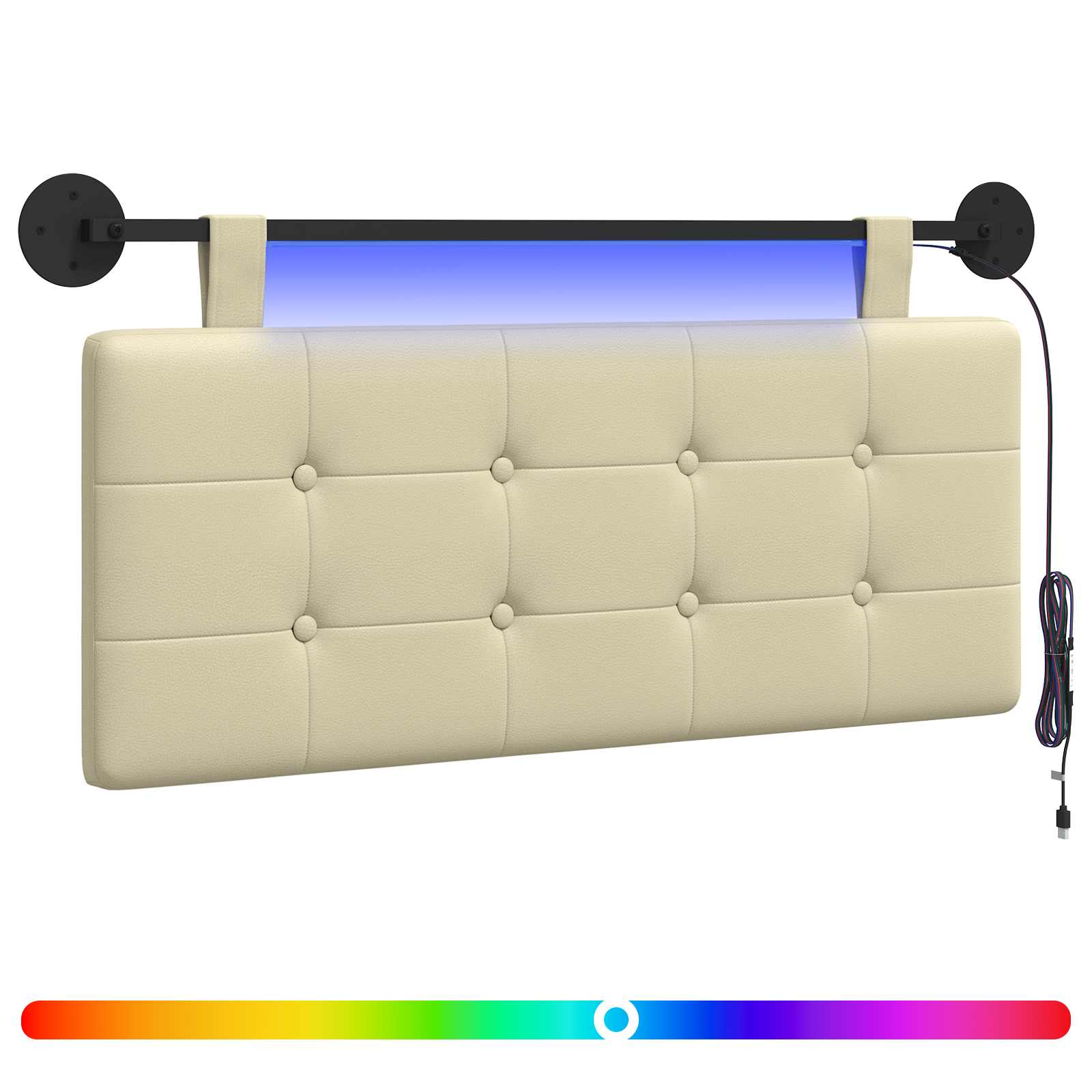 Hängendes Kopfteil Mit LED Licht Creme Kunstleder