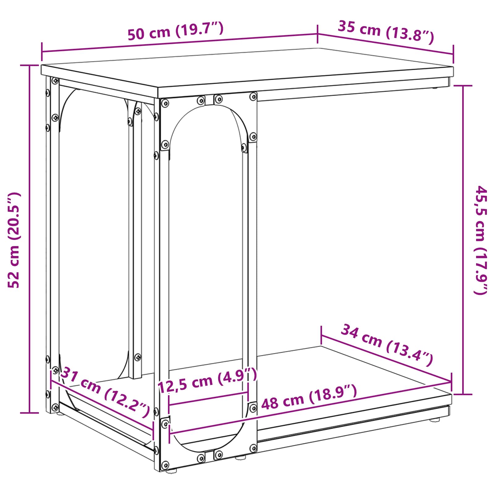Beistelltisch Schwarz 50x35x52 cm Holzwerkstoff