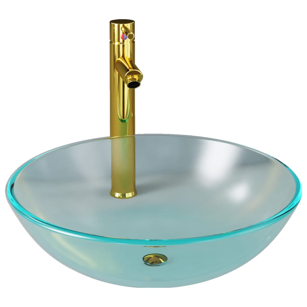 Waschbecken mit Armatur und Ablaufgarnitur Hartglas