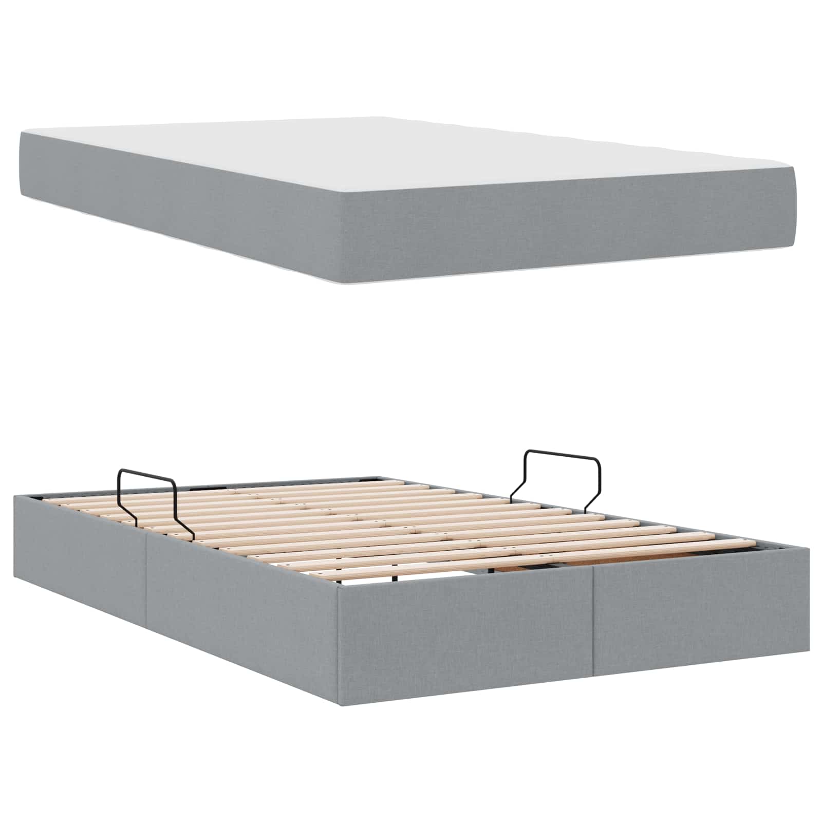 Aufbewahrungsbett mit Matratze Hellgrau 90 x 190 cm Polyester