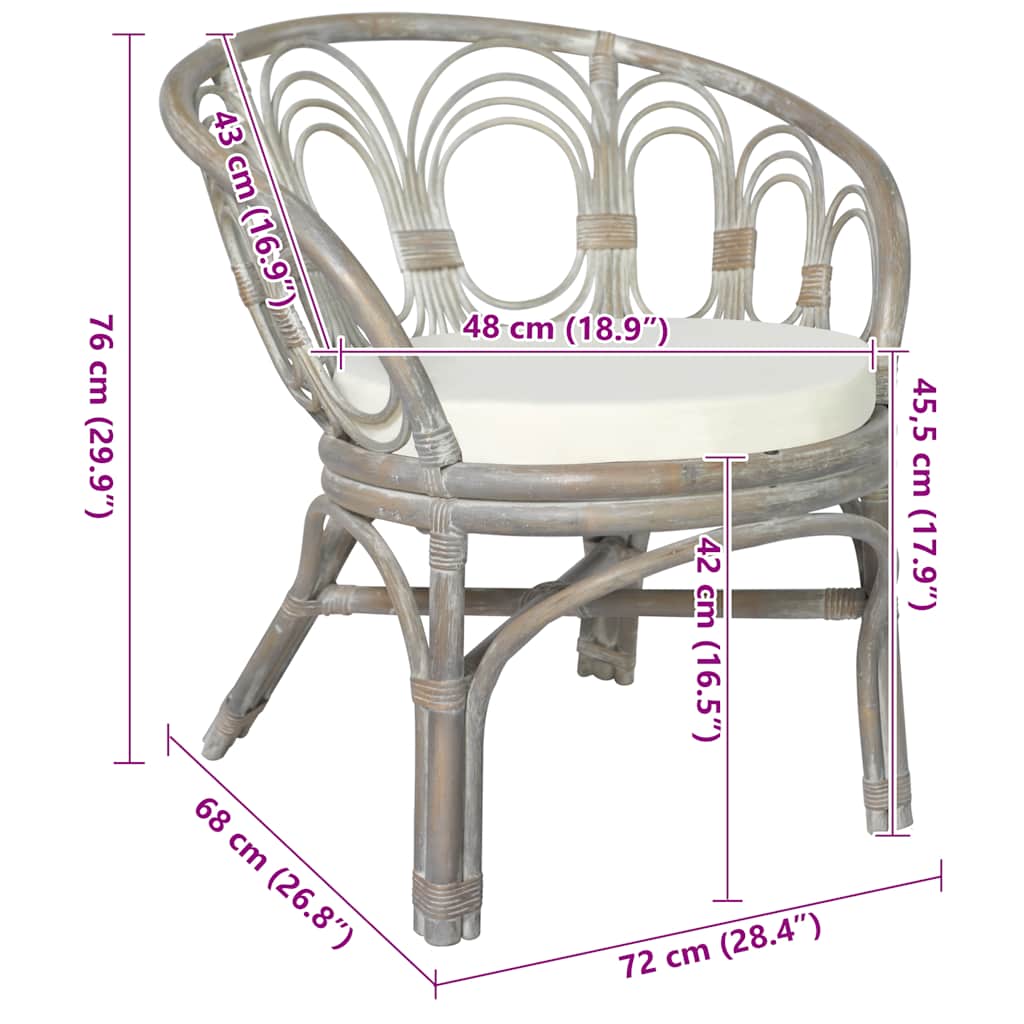 Esszimmerstuhl mit Kissen Rattan und Leinen
