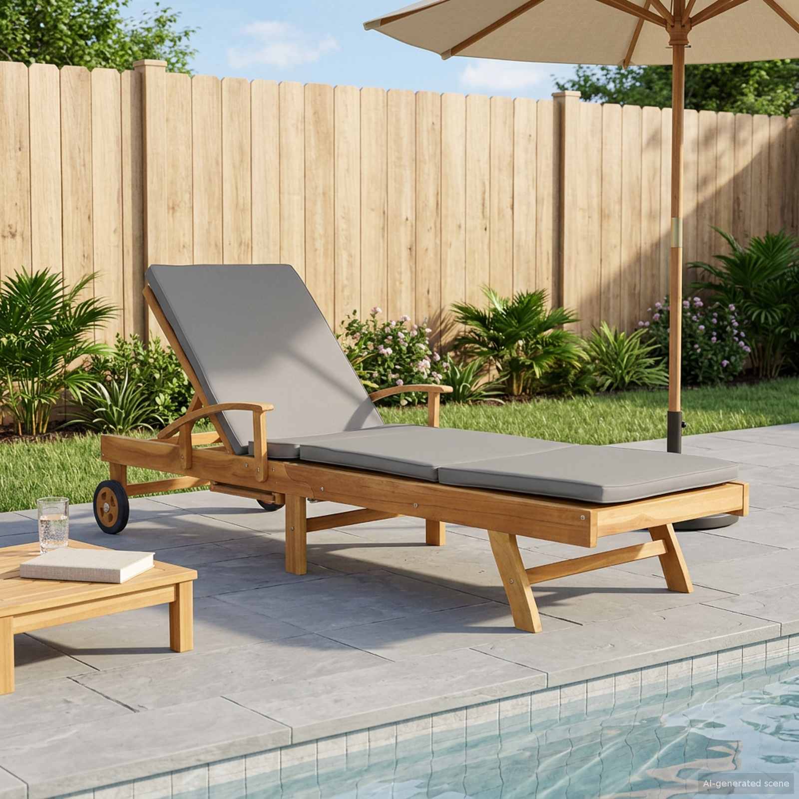 Sonnenliege 1-Person Braun Massivholz Teak