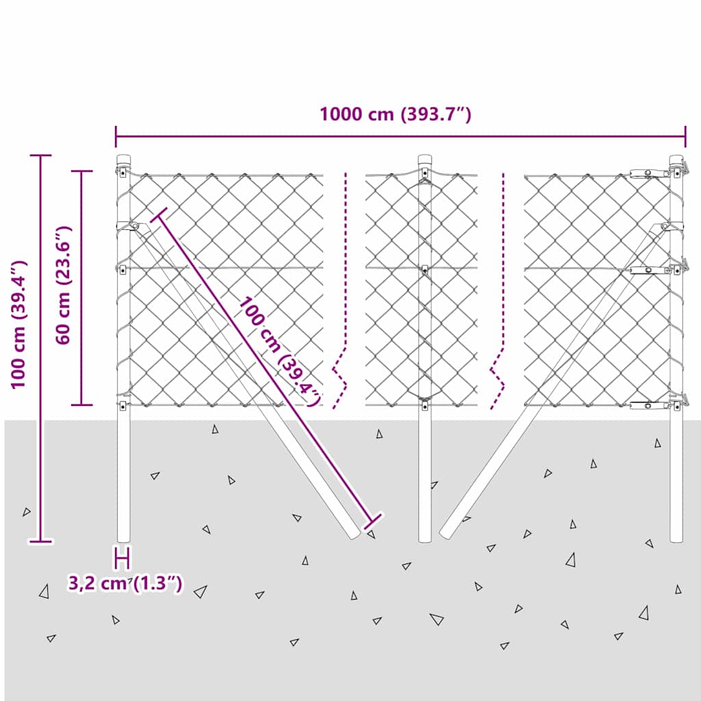 Outdoor Kettenglied-Zaun Erdfixierung 10 x 0,4 m Grün Netz