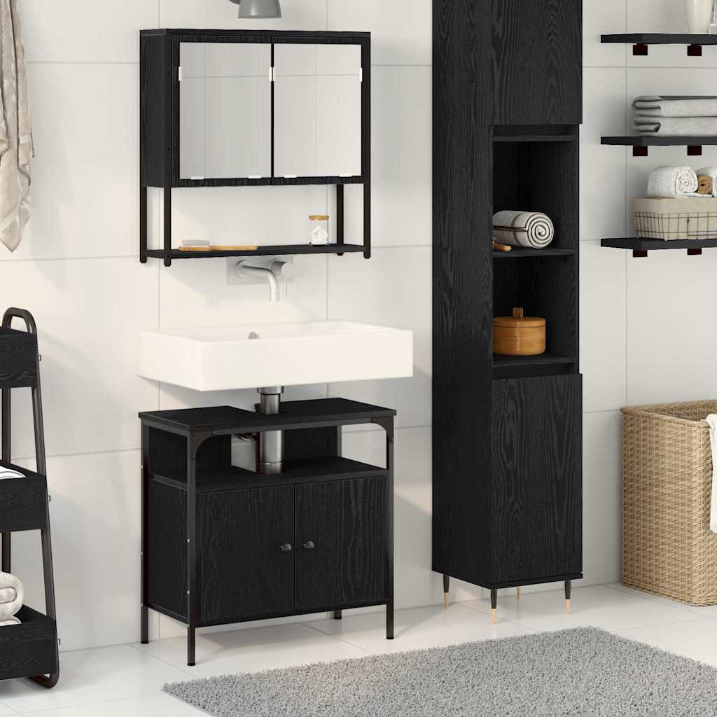 2-tlg. Badmöbel-Set Schwarz Holzwerkstoff