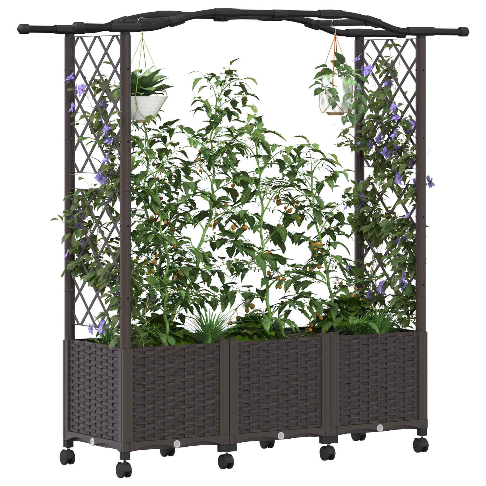 Hochbeet mit Rankgitter und Dach Braun 124 x 40 x 123 cm PP