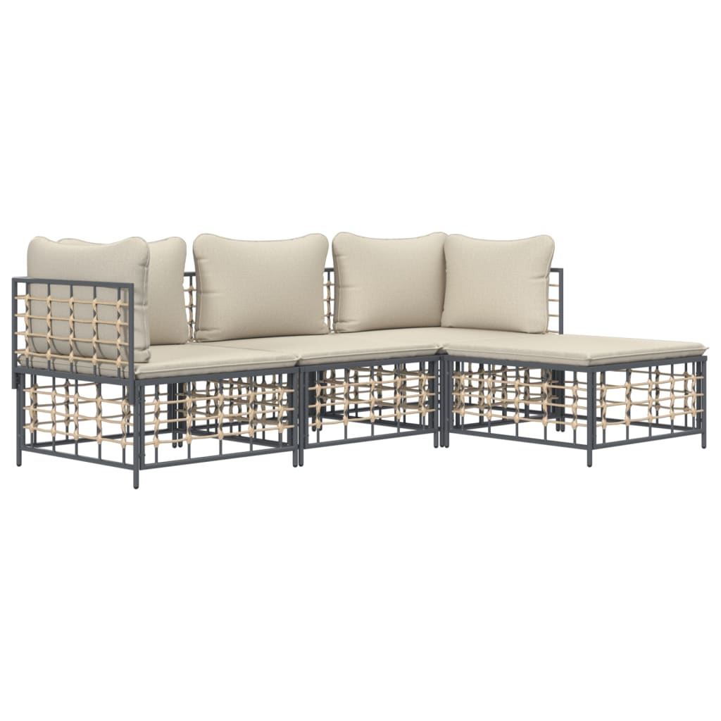 5-tlg. Garten-Lounge-Set mit Kissen Anthrazit Poly Rattan